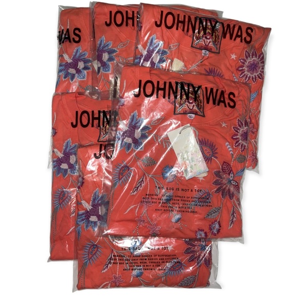JOHNNY WAS Phoebe Short Sleeve Relaxed Tee Living Coral Embroidered TShirt - Picture 6 of 9